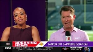  ESPN记者调侃詹姆斯“抹点轩尼诗治病”😭光头女主持哭笑不得